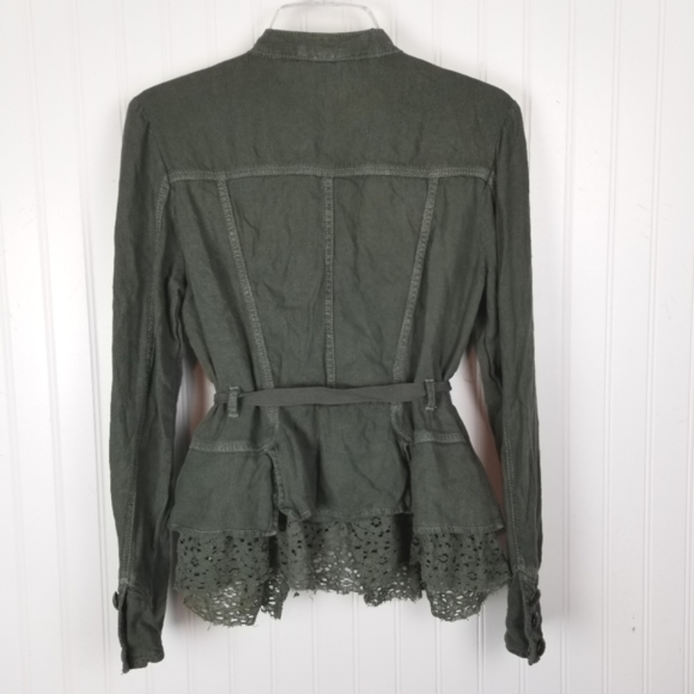 Free People Emilia Victorian Olive Military Crochet Jacket Button Zip Size XS - Picture 3 of 8